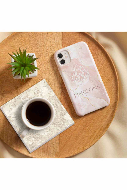 Pinecone Desen Taş Bardak Altlığı Seti - 4 Parça - Dekoratif, Rustik Mutfak Aksesuarı, 10x10 cm, Kaydırmaz Tabanlı, Şık ve Dayanıklı SC142
