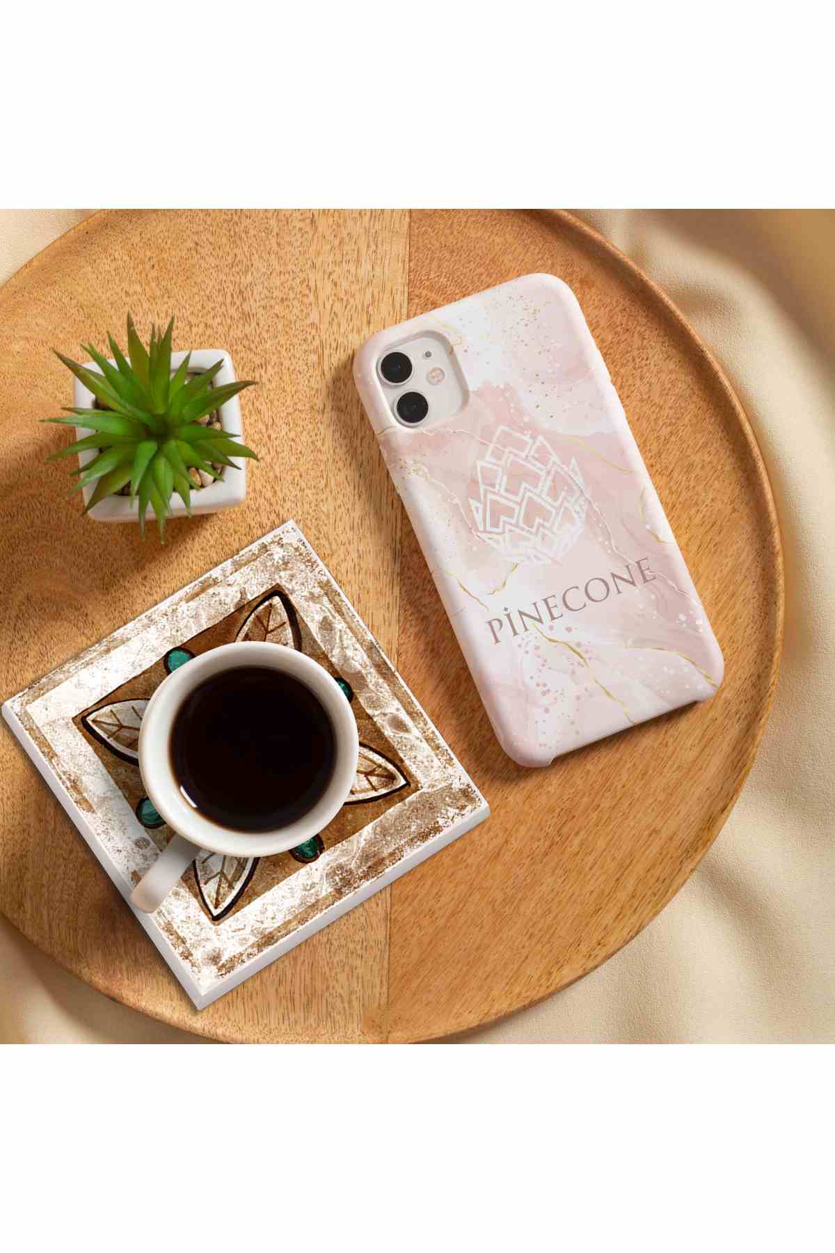 Pinecone Fas Desenli Vintage Taş Bardak Altlığı Seti - 4 Parça - Dekoratif, Rustik Mutfak Aksesuarı, 10x10 cm, Kaydırmaz Tabanlı, Şık ve Dayanıklı SC145