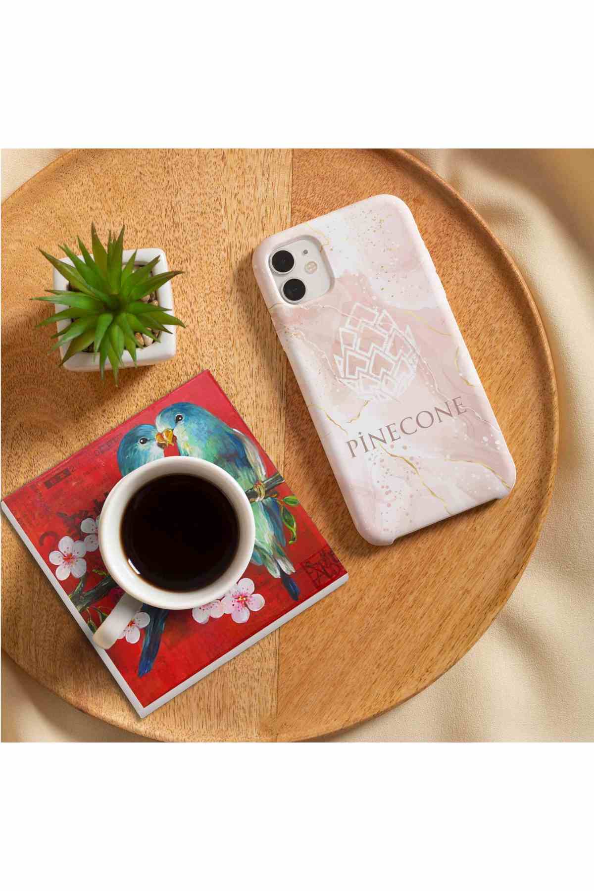 Pinecone Fil, Kuş, Horus'un Gözü, Sri Yantra Taş Bardak Altlığı Seti - 4 Parça - Dekoratif, Rustik Mutfak Aksesuarı, 10x10 cm, Kaydırmaz Tabanlı, Şık ve Dayanıklı SC160