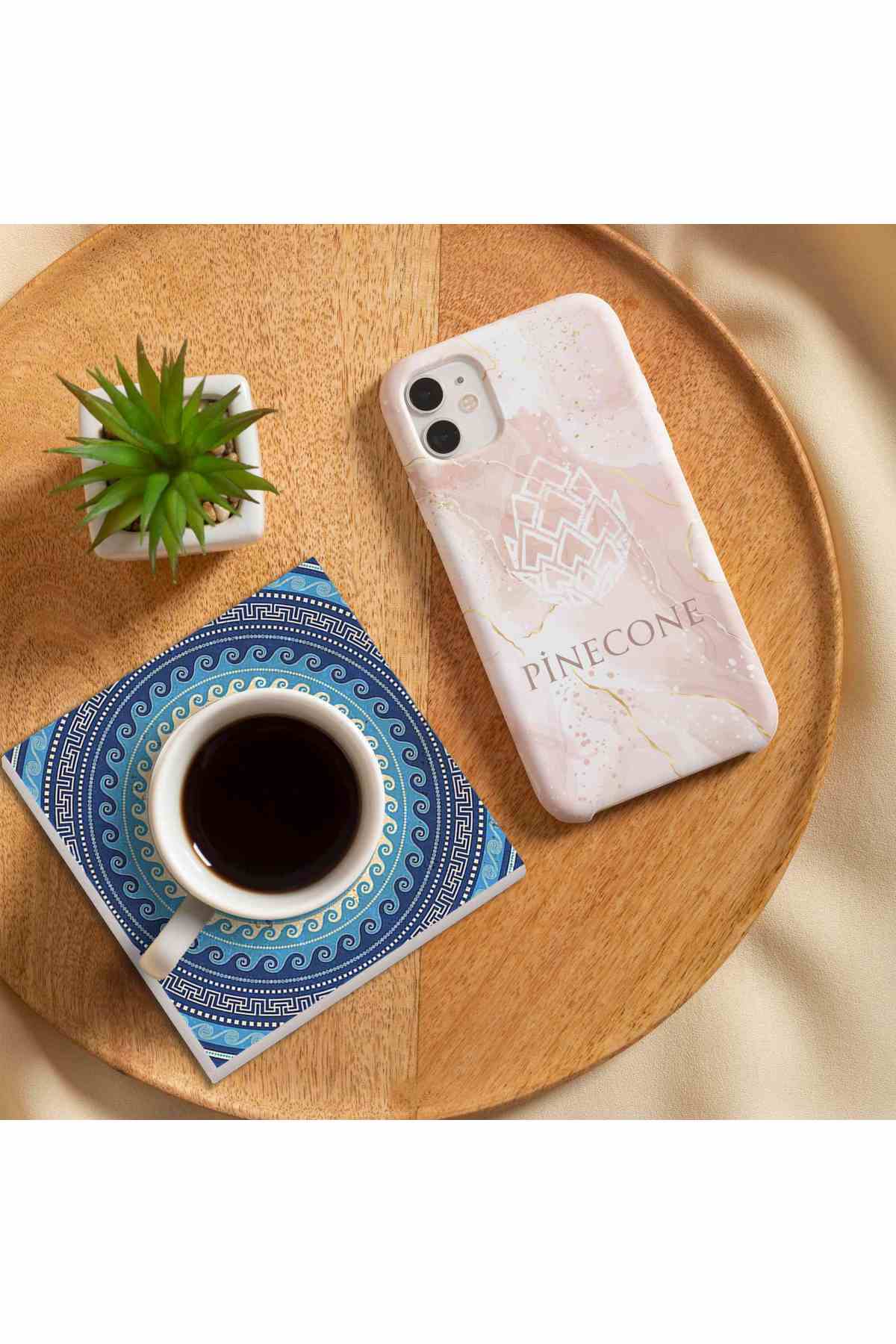 Pinecone Nazar Taş Bardak Altlığı Seti - 4 Parça - Dekoratif, Rustik Mutfak Aksesuarı, 10x10 cm, Kaydırmaz Tabanlı, Şık ve Dayanıklı SC183