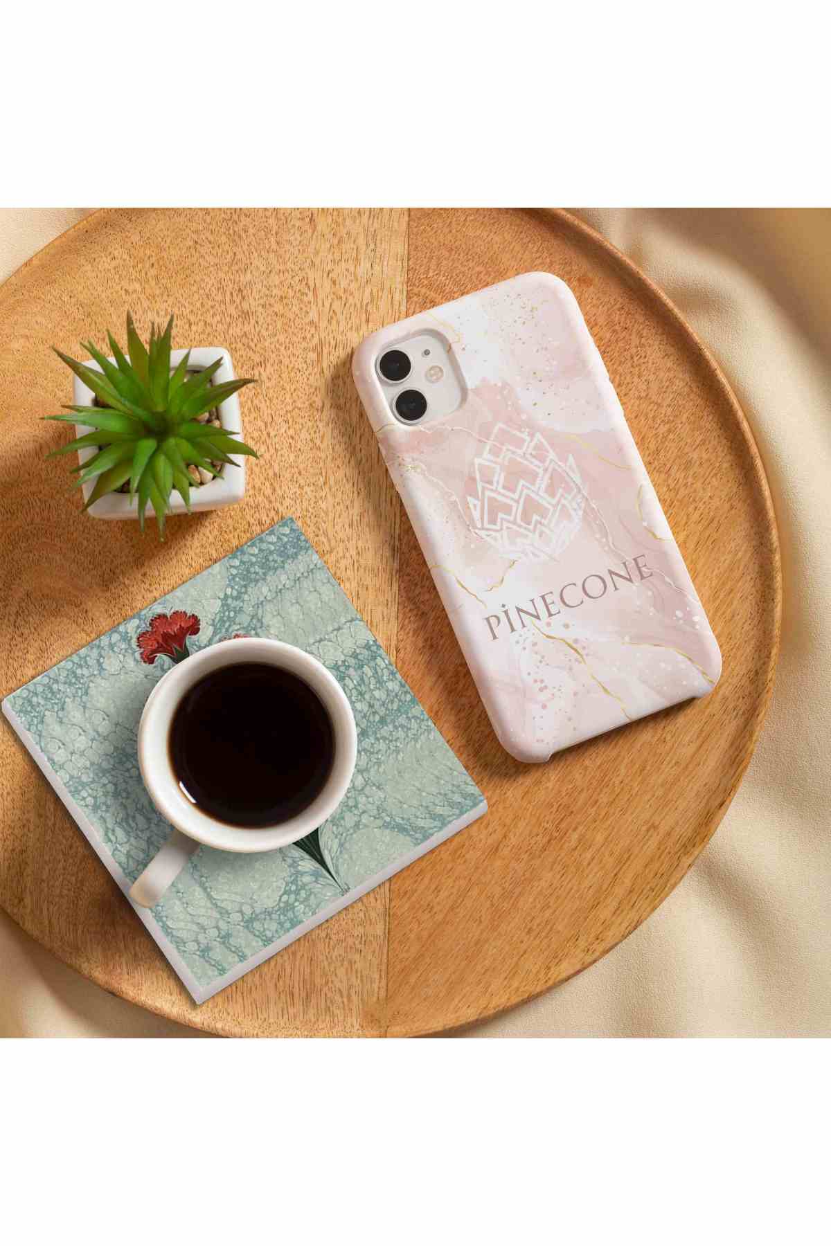 Pinecone Ebru Sanatı, Lale Taş Bardak Altlığı Seti - 4 Parça - Dekoratif, Rustik Mutfak Aksesuarı, 10x10 cm, Kaydırmaz Tabanlı, Şık ve Dayanıklı SC218
