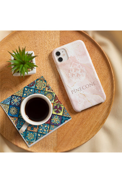 Pinecone Etnik Desen Taş Bardak Altlığı Seti - 4 Parça - Dekoratif, Rustik Mutfak Aksesuarı, 10x10 cm, Kaydırmaz Tabanlı, Şık ve Dayanıklı SC276