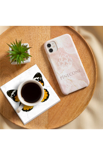 Pinecone Nazar, Kelebek Taş Bardak Altlığı Seti - 4 Parça - Dekoratif, Rustik Mutfak Aksesuarı, 10x10 cm, Kaydırmaz Tabanlı, Şık ve Dayanıklı SC309