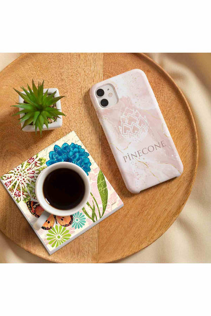 Pinecone Kelebek Taş Bardak Altlığı Seti - 4 Parça - Dekoratif, Rustik Mutfak Aksesuarı, 10x10 cm, Kaydırmaz Tabanlı, Şık ve Dayanıklı SC320