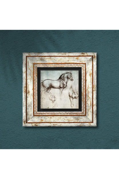 Leonardo da Vinci At Heykeli Taş Duvar Tablosu - Çerçeveli Taş Tablo - Dekoratif Duvar Sanatı - Modern Ev ve Ofis Duvar Dekoru TK1-16