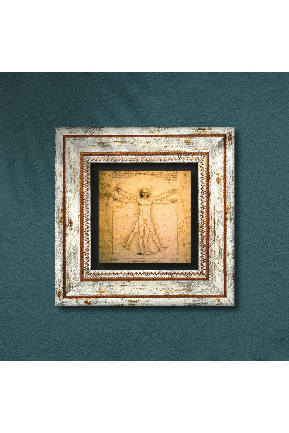 Leonardo da Vinci Vitruvius Adamı Taş Duvar Tablosu - Çerçeveli Taş Tablo - Dekoratif Duvar Sanatı - Modern Ev ve Ofis Duvar Dekoru TK1-17
