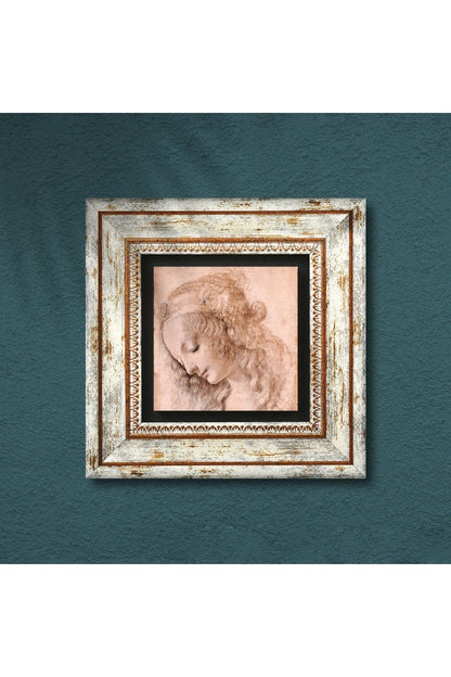 Leonardo da Vinci Genç Bir Kadının Baş Profili Taş Duvar Tablosu - Çerçeveli Taş Tablo - Dekoratif Duvar Sanatı - Modern Ev ve Ofis Duvar Dekoru TK1-18