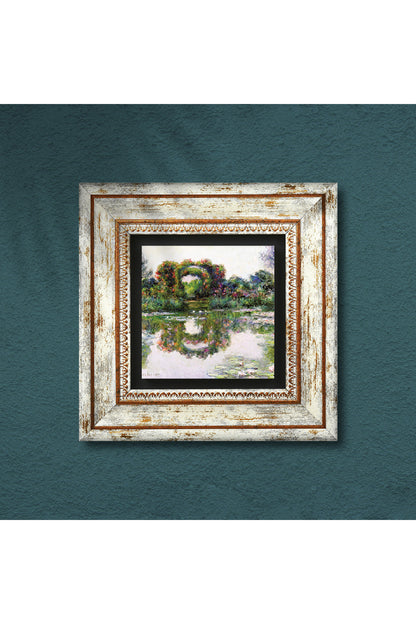 Claude Monet Gül Çiçekli Kemer Taş Duvar Tablosu - Çerçeveli Taş Tablo - Dekoratif Duvar Sanatı - Modern Ev ve Ofis Duvar Dekoru TK1-251