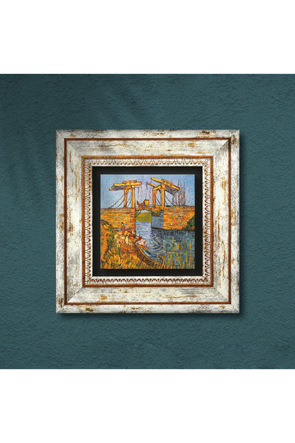 Van Gogh Arles'te Langlois Köprüsü Taş Duvar Tablosu - Çerçeveli Taş Tablo - Dekoratif Duvar Sanatı - Modern Ev ve Ofis Duvar Dekoru TK1-283