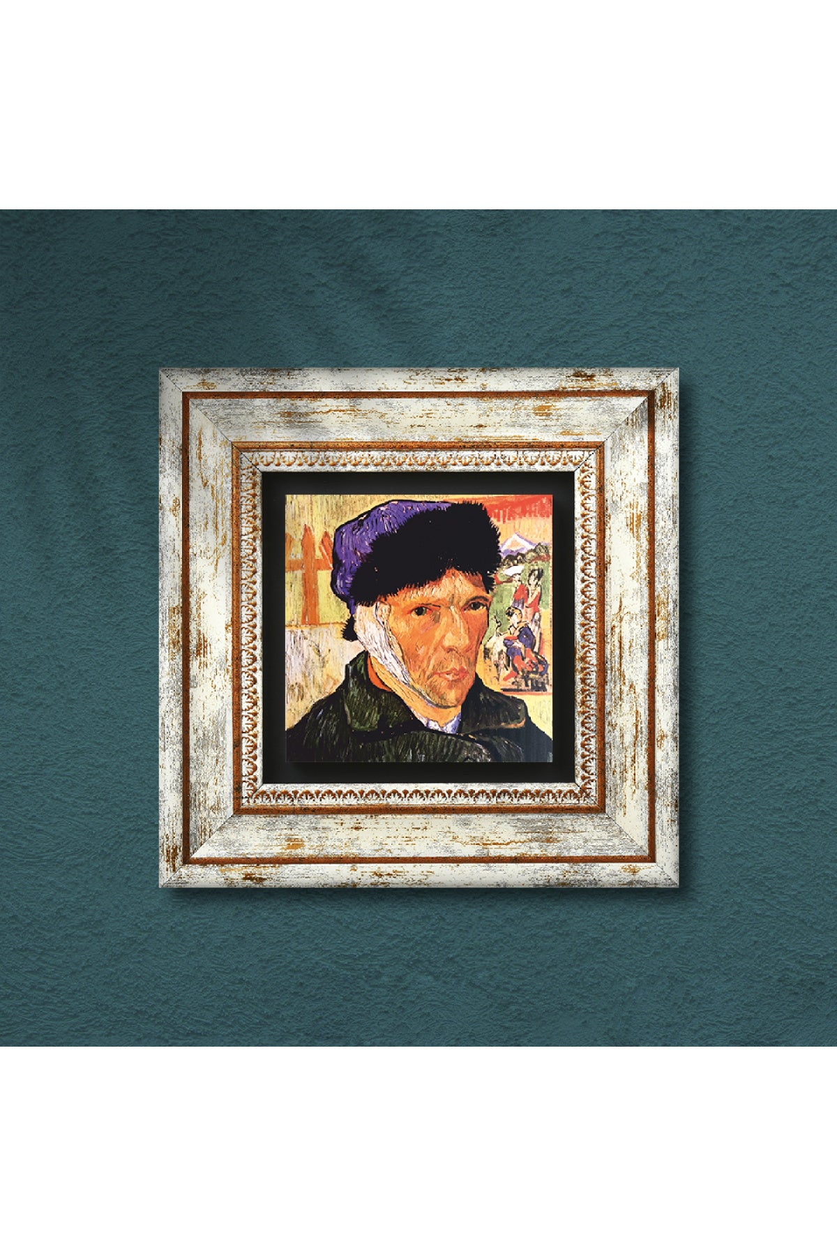Van Gogh Kulağı Bandajlı Otoportre Taş Duvar Tablosu - Çerçeveli Taş Tablo - Dekoratif Duvar Sanatı - Modern Ev ve Ofis Duvar Dekoru TK1-284