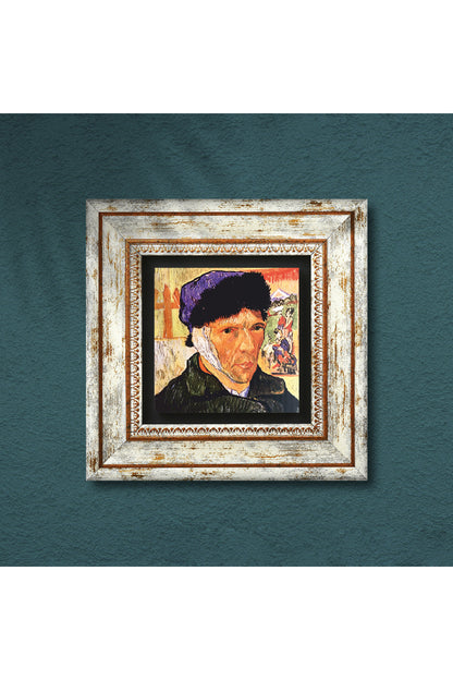 Van Gogh Kulağı Bandajlı Otoportre Taş Duvar Tablosu - Çerçeveli Taş Tablo - Dekoratif Duvar Sanatı - Modern Ev ve Ofis Duvar Dekoru TK1-284