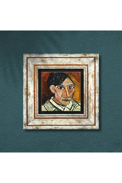 Picasso Otoportre Taş Duvar Tablosu - Çerçeveli Taş Tablo - Dekoratif Duvar Sanatı - Modern Ev ve Ofis Duvar Dekoru TK1-300