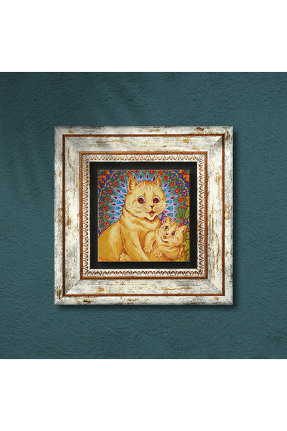 Louis Wain Kediler Taş Duvar Tablosu - Çerçeveli Taş Tablo - Dekoratif Duvar Sanatı - Modern Ev ve Ofis Duvar Dekoru TK1-315