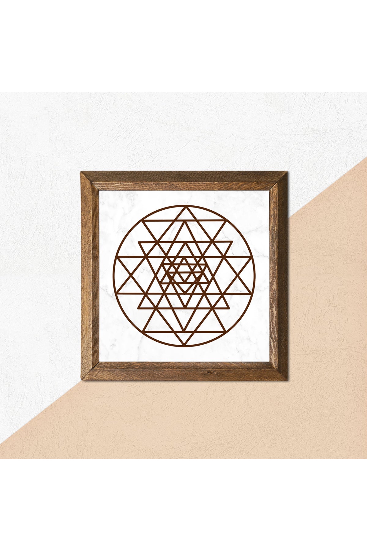 Sri Yantra Taş Duvar Tablosu - Ahşap Çerçeveli Taş Tablo - 25x25 cm - Dekoratif Duvar Sanatı - Modern Ev ve Ofis Duvar Dekoru -W1-175