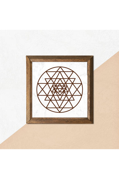 Sri Yantra Taş Duvar Tablosu - Ahşap Çerçeveli Taş Tablo - 25x25 cm - Dekoratif Duvar Sanatı - Modern Ev ve Ofis Duvar Dekoru -W1-175