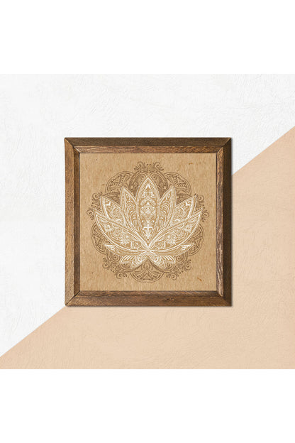 Lotus Çiçeği Taş Duvar Tablosu - Ahşap Çerçeveli Taş Tablo - 25x25 cm - Dekoratif Duvar Sanatı - Modern Ev ve Ofis Duvar Dekoru -W1-178