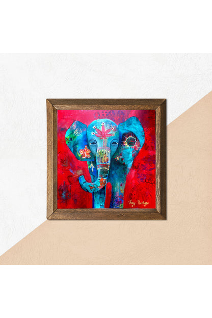 Fil Taş Duvar Tablosu - Ahşap Çerçeveli Taş Tablo - 25x25 cm - Dekoratif Duvar Sanatı - Modern Ev ve Ofis Duvar Dekoru -W1-214