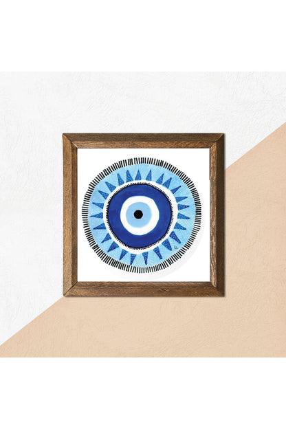 Nazar Taş Duvar Tablosu - Ahşap Çerçeveli Taş Tablo - 25x25 cm - Dekoratif Duvar Sanatı - Modern Ev ve Ofis Duvar Dekoru -W1-245