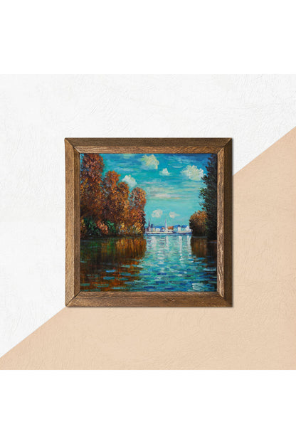 Claude Monet Sonbahar Taş Duvar Tablosu - Ahşap Çerçeveli Taş Tablo - 25x25 cm - Dekoratif Duvar Sanatı - Modern Ev ve Ofis Duvar Dekoru -W1-254