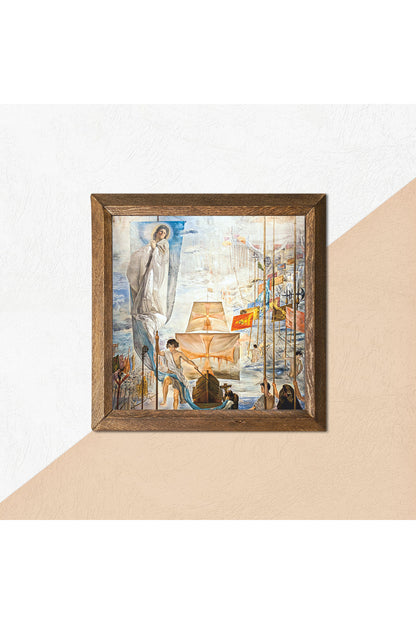 Salvador Dalí Amerika’nın Kristof Kolomb Tarafından Keşfi Taş Duvar Tablosu - Ahşap Çerçeveli Taş Tablo - 25x25 cm - Dekoratif Duvar Sanatı - Modern Ev ve Ofis Duvar Dekoru -W1-305