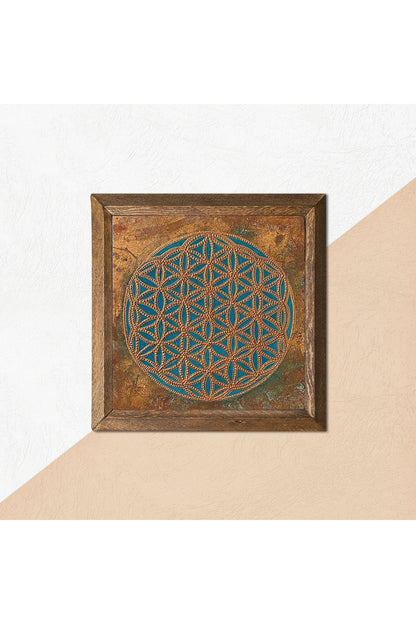 Yaşam Çiçeği Taş Duvar Tablosu - Ahşap Çerçeveli Taş Tablo - 25x25 cm - Dekoratif Duvar Sanatı - Modern Ev ve Ofis Duvar Dekoru -W1-317